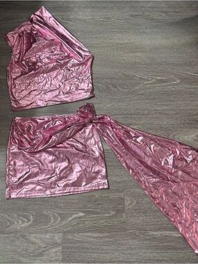 Metallic Pink Wrap Mini Skirt